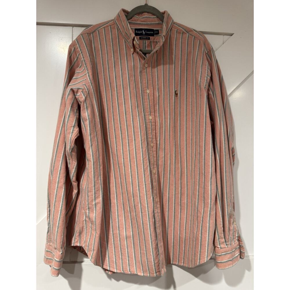 Ralph Lauren Classic Fit Thick Cotton Striped Button Down Shirt Pink Blue Men’s
